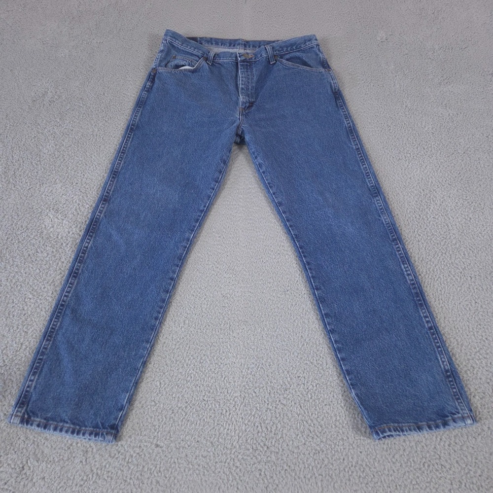 Wrangler Jeans Men 36x30 Blue Regular Straight Mid Rise Medium Wash Denim Cotton